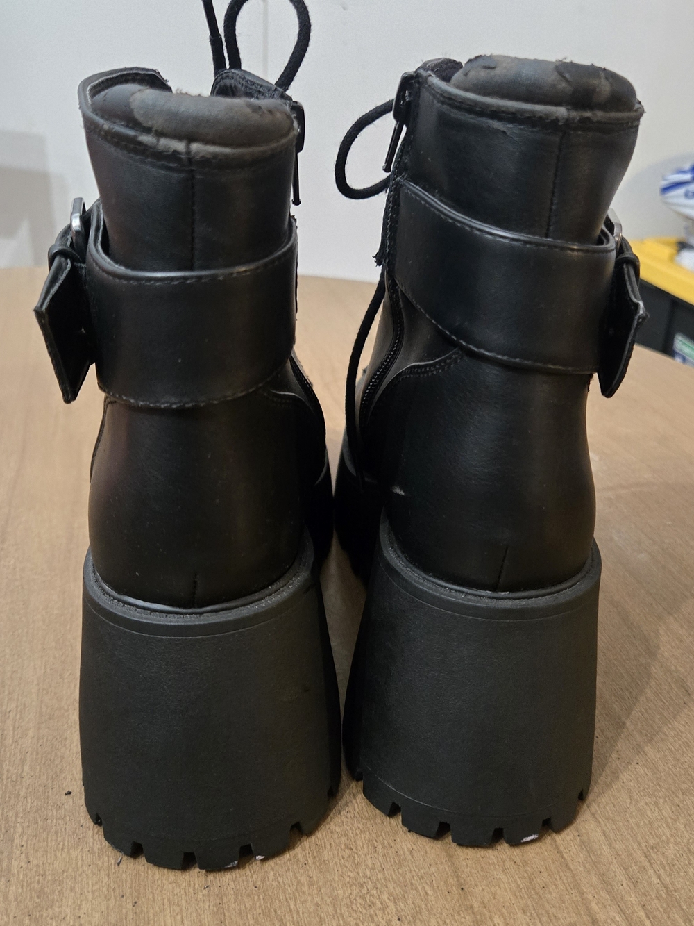 Soda Black Chunky Lug Lace-Up Ankle Boots with Buckle - Picture 4 of 16